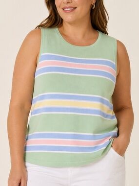 Lauren Ralph Lauren Sleeveless Knit Top Pastel Stripe Green Pink Blue Size 2X
